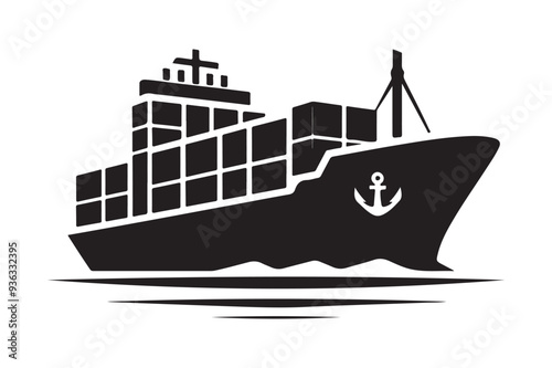 Cargo Ship Silhouette Vector Art - Ideal for Commercial Use