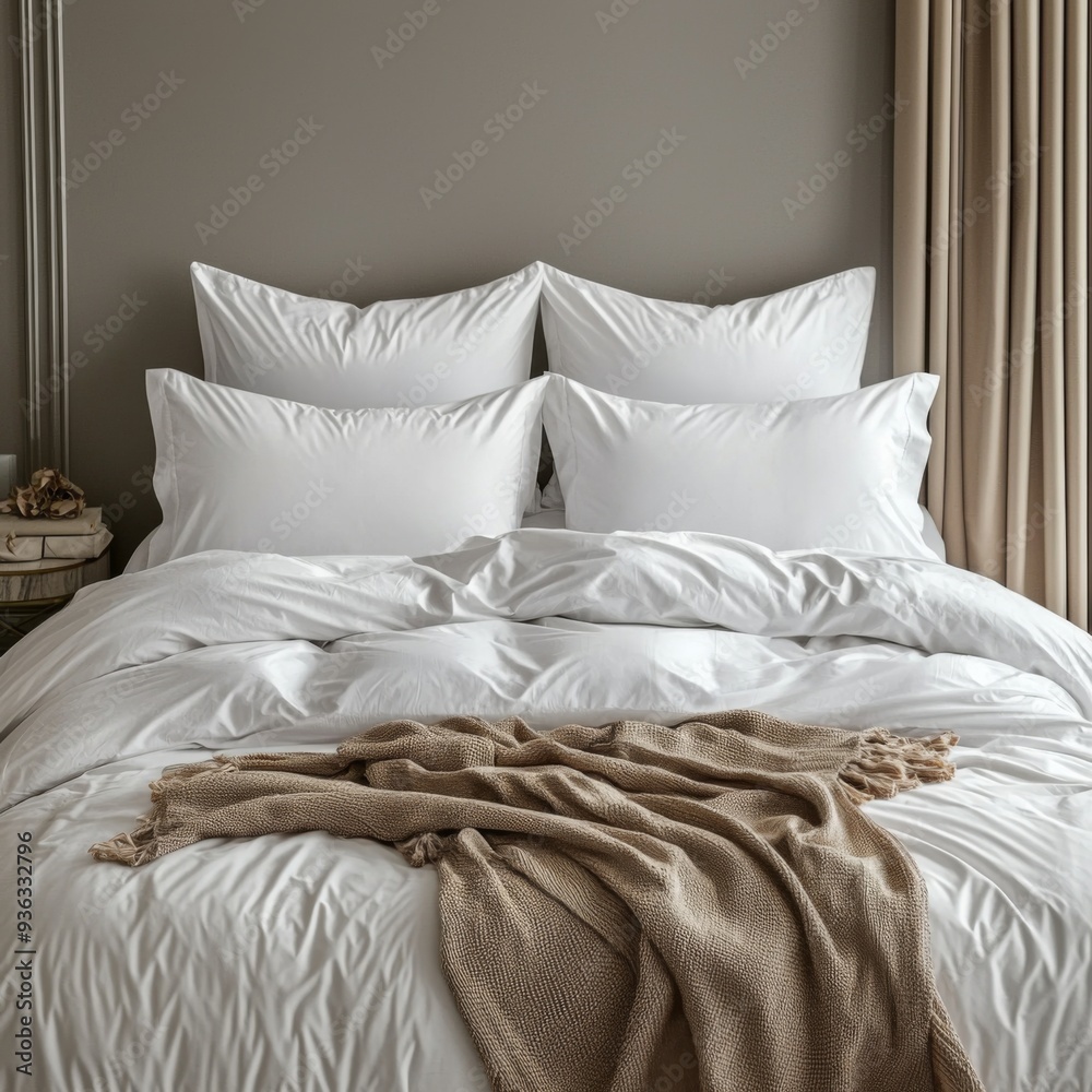 Classic bed with pillow and throw created with generated ai Classic bed with pillow and throw created with generated ai