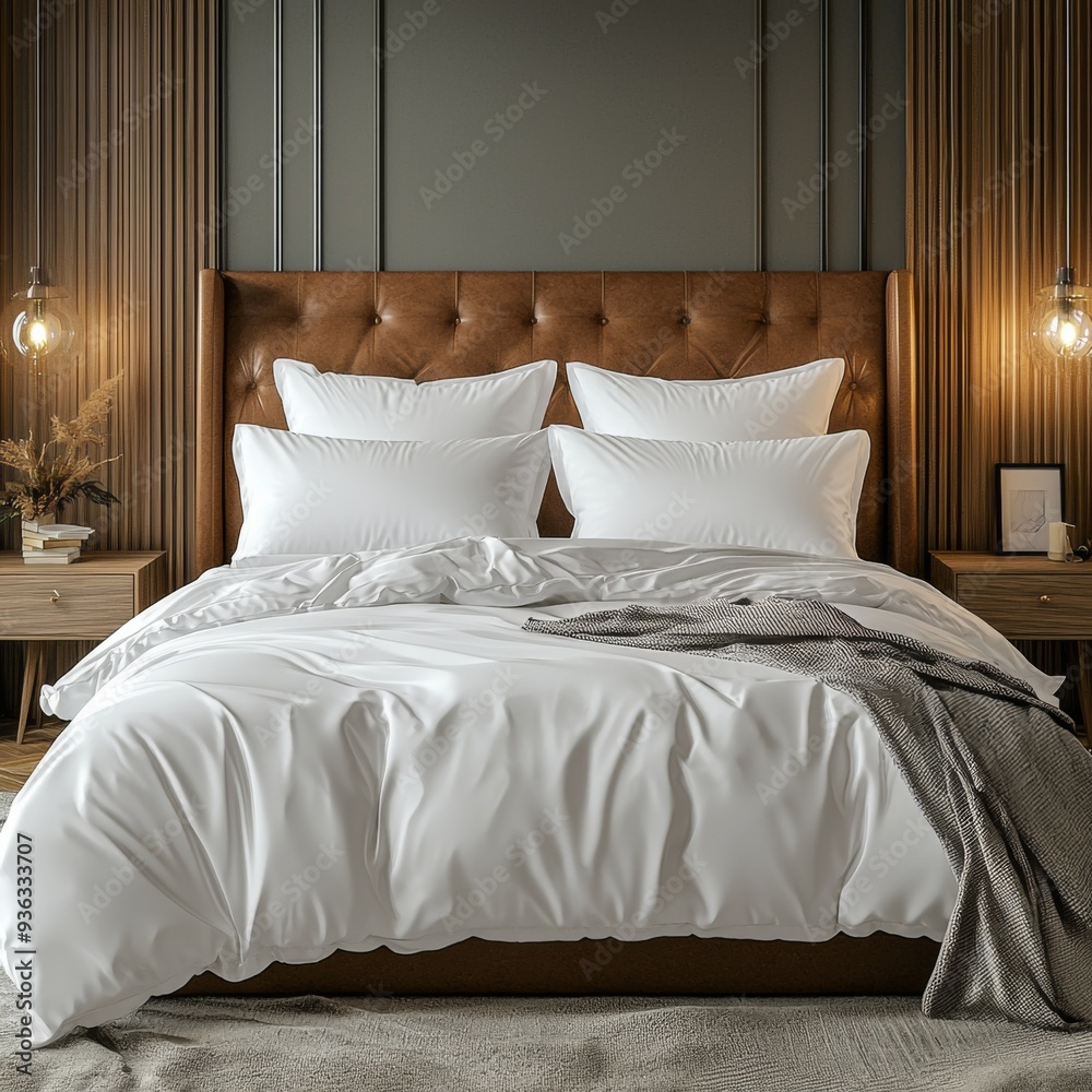 Classic bed with pillow and throw created with generated ai Classic bed with pillow and throw created with generated ai