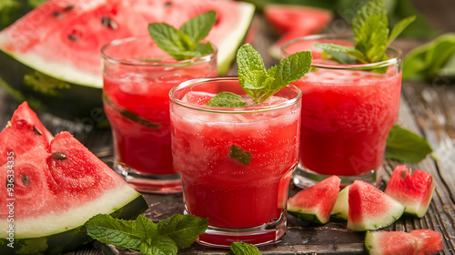 Wallpaper Mural Vibrant Watermelon Juice Topped with Crisp Mint Leaves. Torontodigital.ca