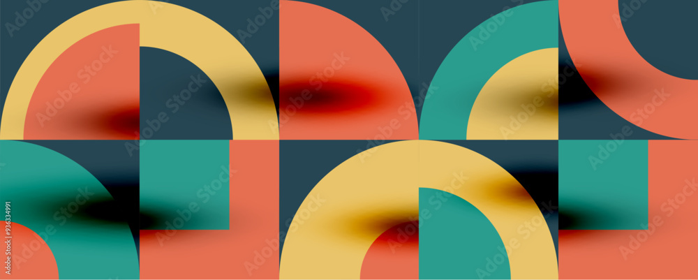 Fototapeta premium Neo memphis geometric pattern with circles, squares. Pop art abstract background for covers, banners, flyers and posters and other templates