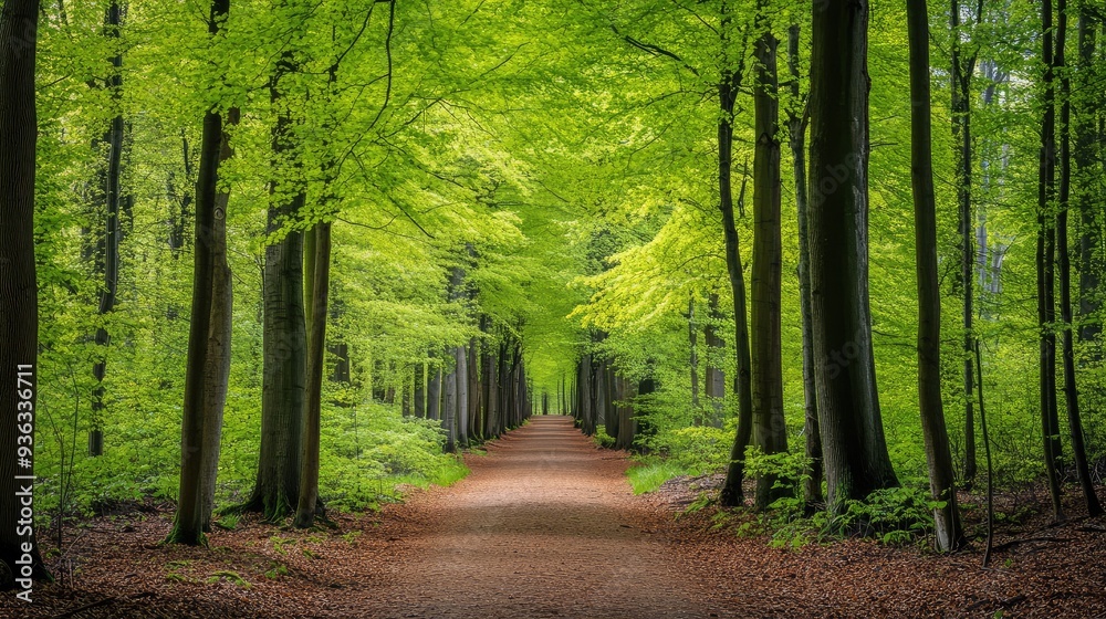 Obraz premium Verdant_Beech_Forest_Trail_A_picturesque_walkway
