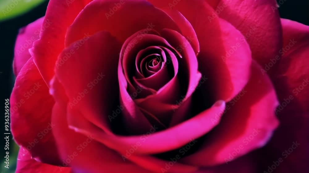 Gorgeous red rose blooming on black background. Time lapse close-up of petals unfolding Gorgeous red rose blooming on black background. Time lapse close-up of petals unfolding