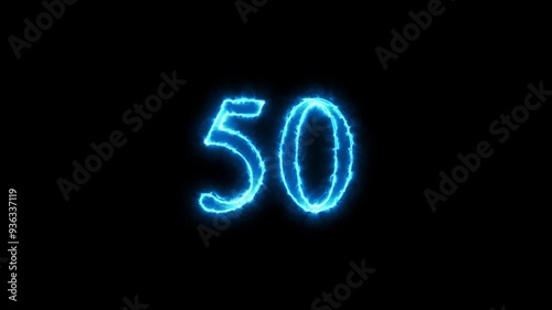  Neon 50 number learning numbers, serial number, price, place. Math ,countdown and digit sign on black background. photo