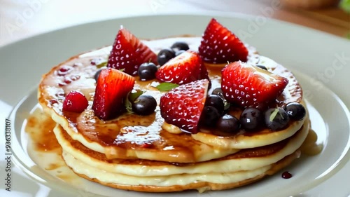 Homemade Mini Pancakes with Blueberries, Strawberries and Raspberries