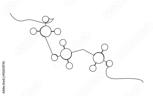 Models of molecules in simple outline illustration. Continuous line drawing of Models of molecules. Travel and adventure concept. science and health concept.