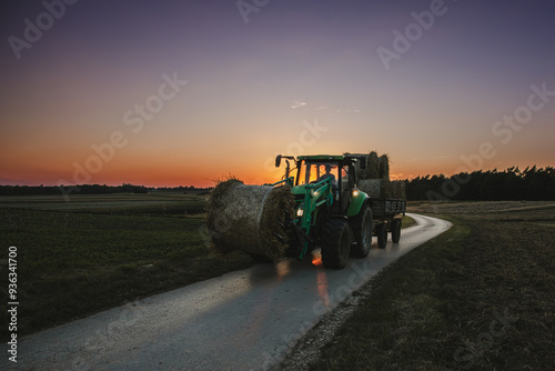 Traktor wiozący słomę
