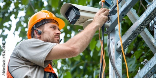Electrician Installing Security Camera
