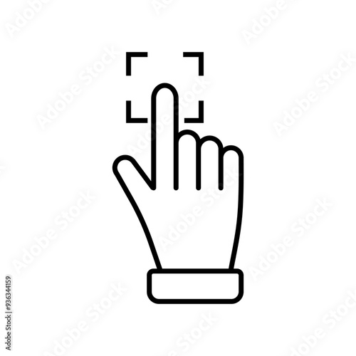 Hand pressing on a screen with a focus frame in a modern digital interaction setting