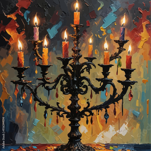 Illuminated Serenity: A Candle's Glow in Oil