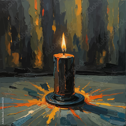 Illuminated Serenity: A Candle's Glow in Oil