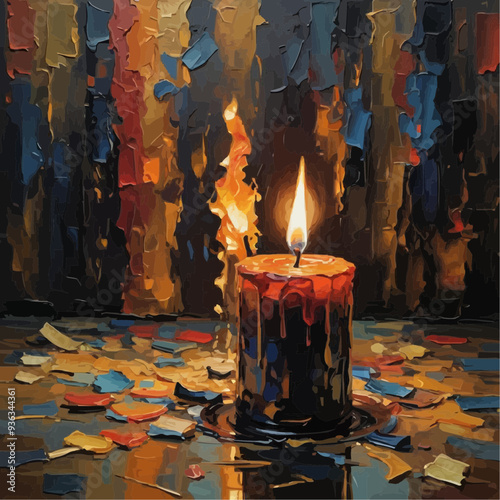Illuminated Serenity: A Candle's Glow in Oil