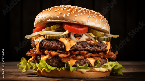 A mouthwatering burger loaded with cheese bacon