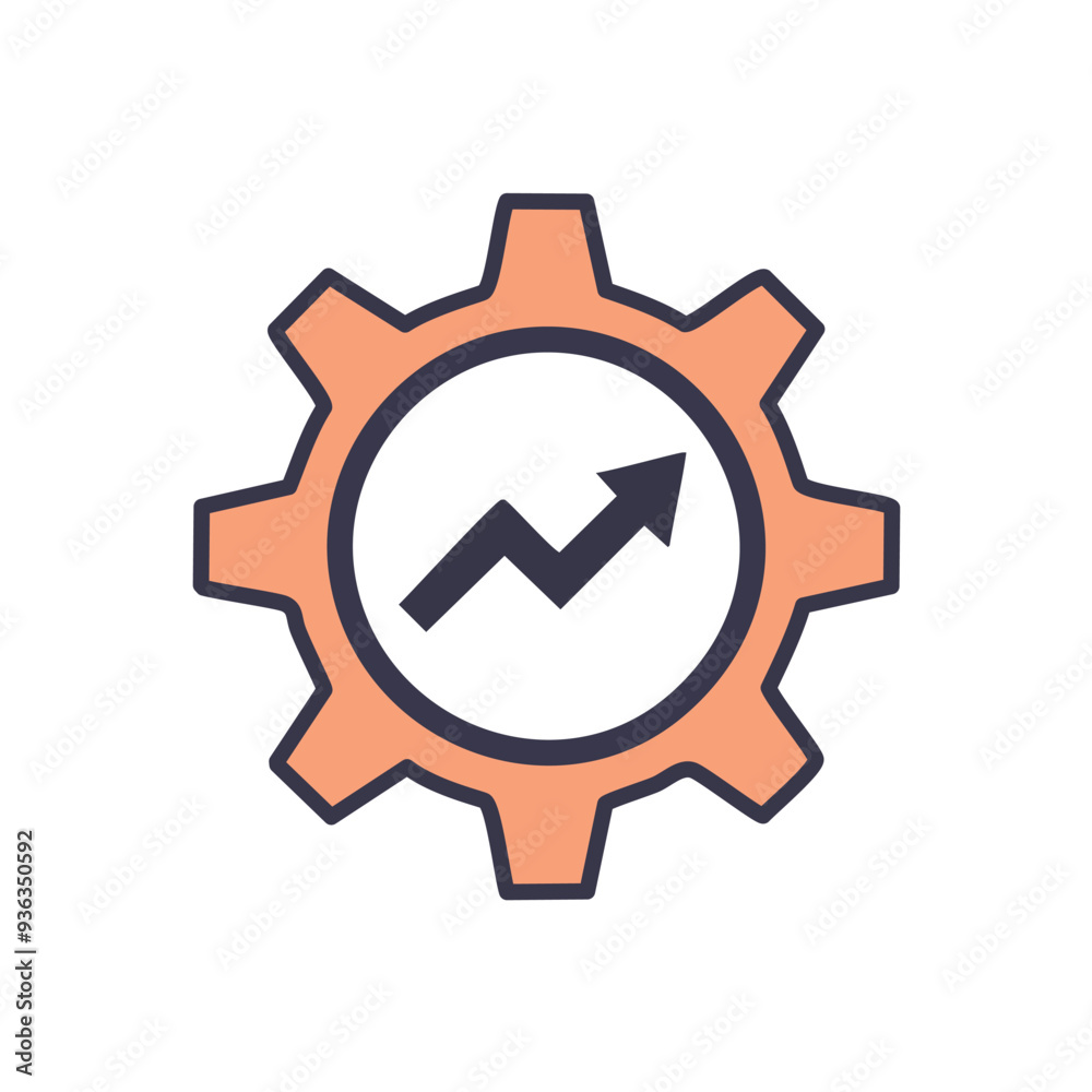 Growth and productivity cogwheel icon. A stylized graphic of a cogwheel with an upward trending arrow inside, symbolizing growth, efficiency, and progress. Growth and productivity cogwheel icon. A stylized graphic of a cogwheel with an upward trending arrow inside, symbolizing growth, efficiency, and progress.