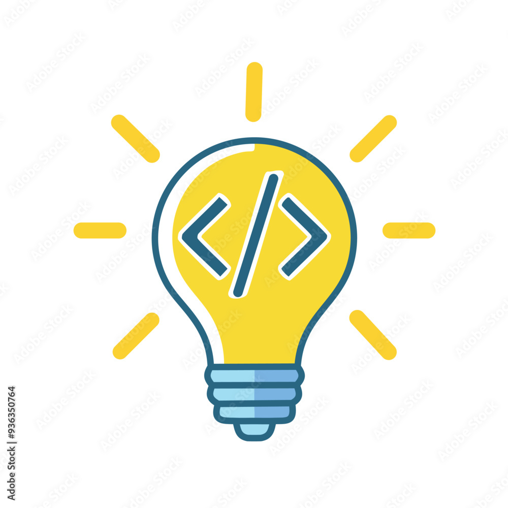 Lightbulb idea with code symbol. Illustration of a lightbulb with code symbol inside, representing innovative programming solutions. Lightbulb idea with code symbol. Illustration of a lightbulb with code symbol inside, representing innovative programming solutions.