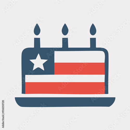 American flag cake with candles. Festive and patriotic cake decorated with the American flag and candles. Perfect for Independence Day or any celebratory event.