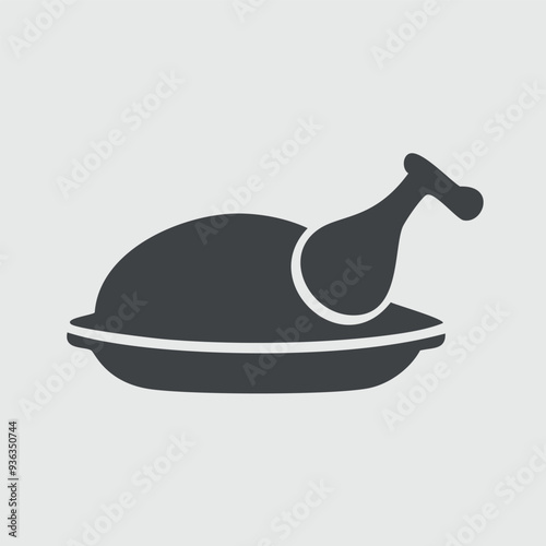 Roasted chicken leg icon illustration. Simple black and white illustration of a roasted chicken leg, perfect for food menus, recipe websites, or cooking apps.