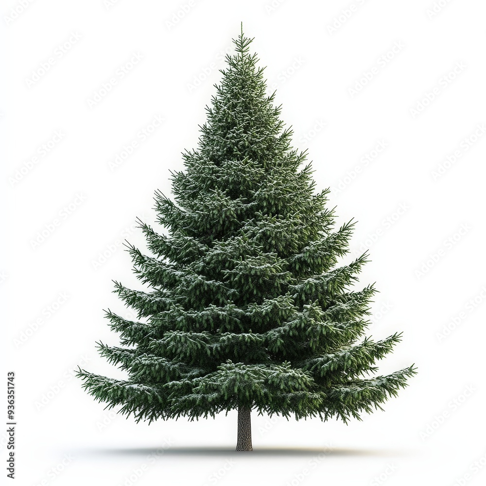 Fototapeta premium A tall evergreen tree stands alone on a white background