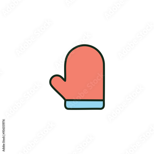 Red oven mitt icon illustration. Simple and colorful icon illustration of a red oven mitt with a blue trim. Perfect for cooking, baking, and kitchen related designs.