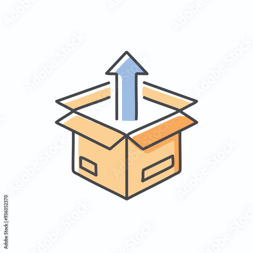 Open box with up arrow. An open cardboard box with an upward pointing arrow. Represents sending, delivering, or shipping.