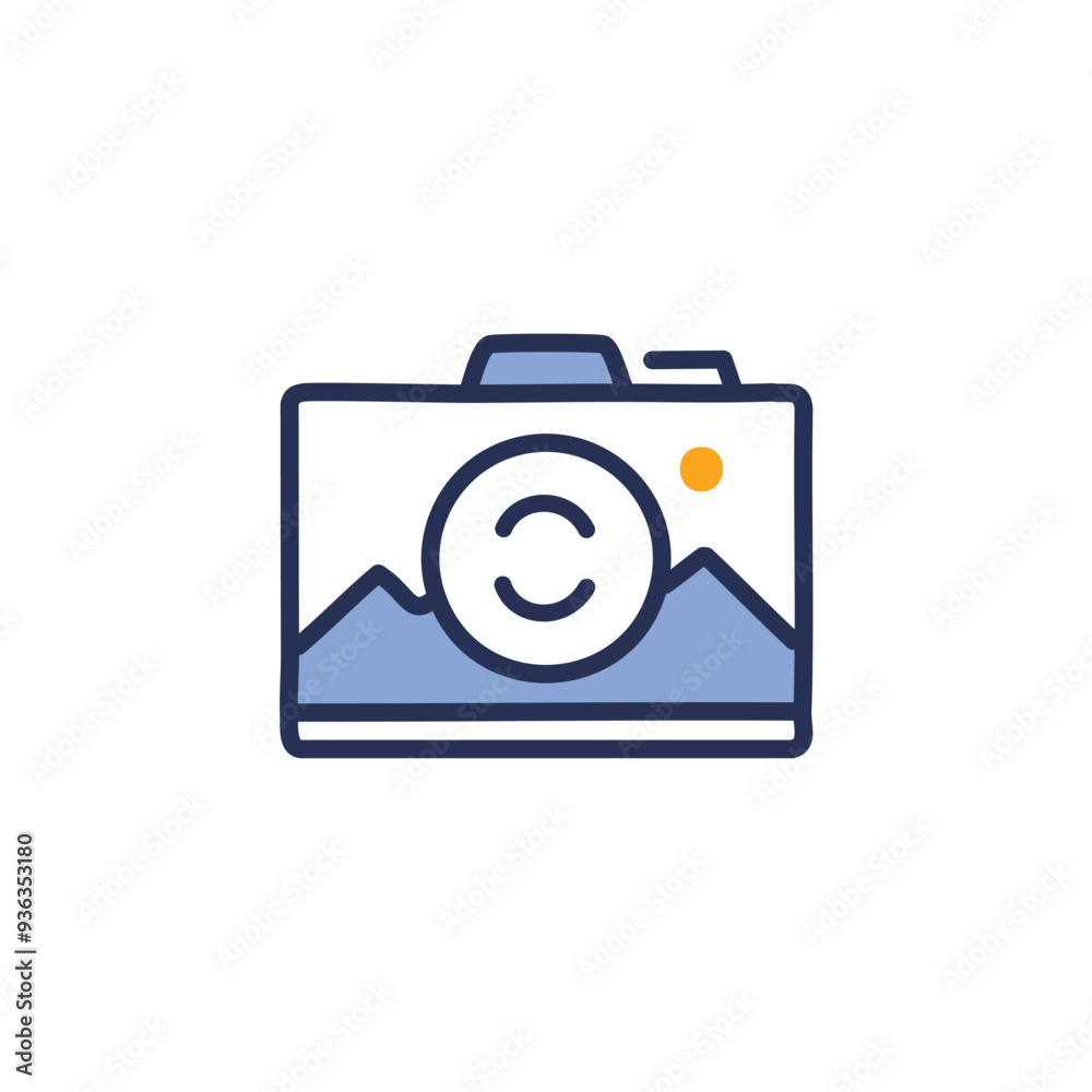 Camera icon with mountain landscape. Simple line art illustration of a camera with a mountain landscape in the viewfinder. Perfect for websites and mobile apps. Camera icon with mountain landscape. Simple line art illustration of a camera with a mountain landscape in the viewfinder. Perfect for websites and mobile apps.