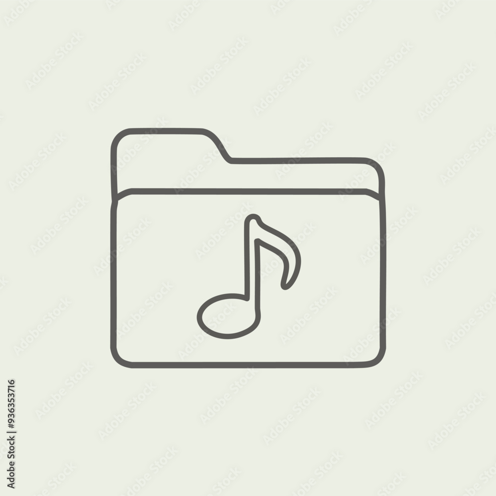Music folder icon. Simple line icon depicting a folder with a music note inside. Ideal for digital music storage, playlist organization, or audio file concepts. Music folder icon. Simple line icon depicting a folder with a music note inside. Ideal for digital music storage, playlist organization, or audio file concepts.