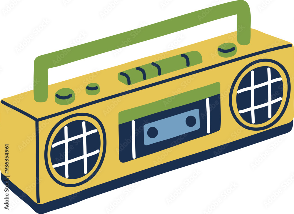 Retro tape recorder in 80s and 90s style. Cassette audio player with ...
