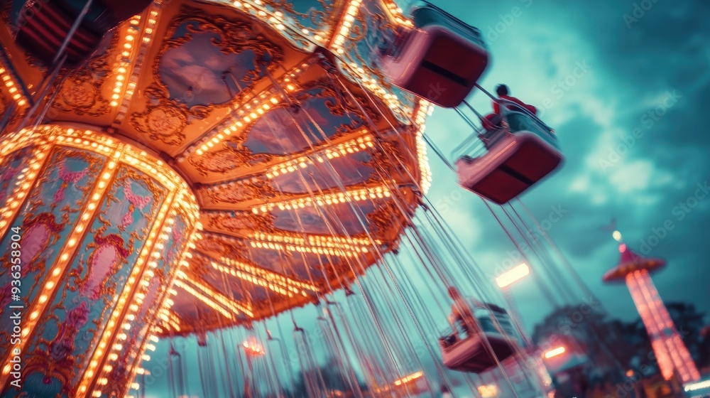 Fototapeta premium Dazzling Carnival Rides Under the Glowing Lights
