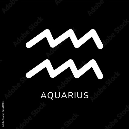 Aquarius zodiac sign icon. White line icon isolated on black background. Tattoo aquarius zodiac symbol. Astrological, zodiacal horoscope. Vector illustration.