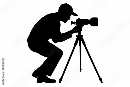 Man taking photo using tripod vector, Silhouette of photographer
