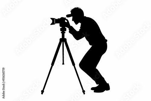 Man taking photo using tripod vector, Silhouette of photographer
