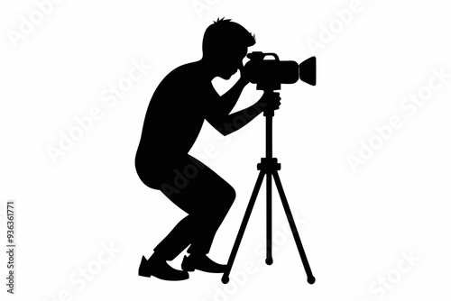 Man taking photo using tripod vector, Silhouette of photographer
