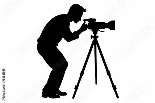 Man taking photo using tripod vector, Silhouette of photographer

