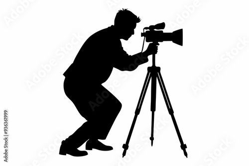 Man taking photo using tripod vector, Silhouette of photographer
