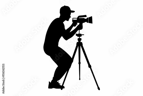Man taking photo using tripod vector, Silhouette of photographer
