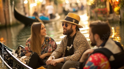 Friends share laughter and conversation while taking a relaxing boat ride through the beautiful canals of Venice, surrounded by charming views