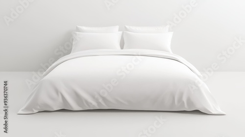 A white bed with white pillows and a white comforter