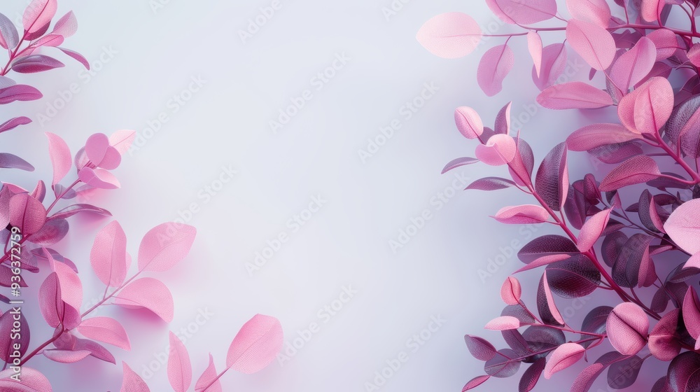 Naklejka premium A contemporary design with a subtle purple foliage border and abundant copy space, suitable for various creative projects.