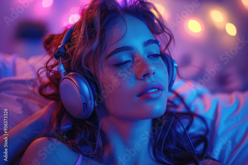 Wallpaper Mural Woman listening to music with headphones at home Torontodigital.ca