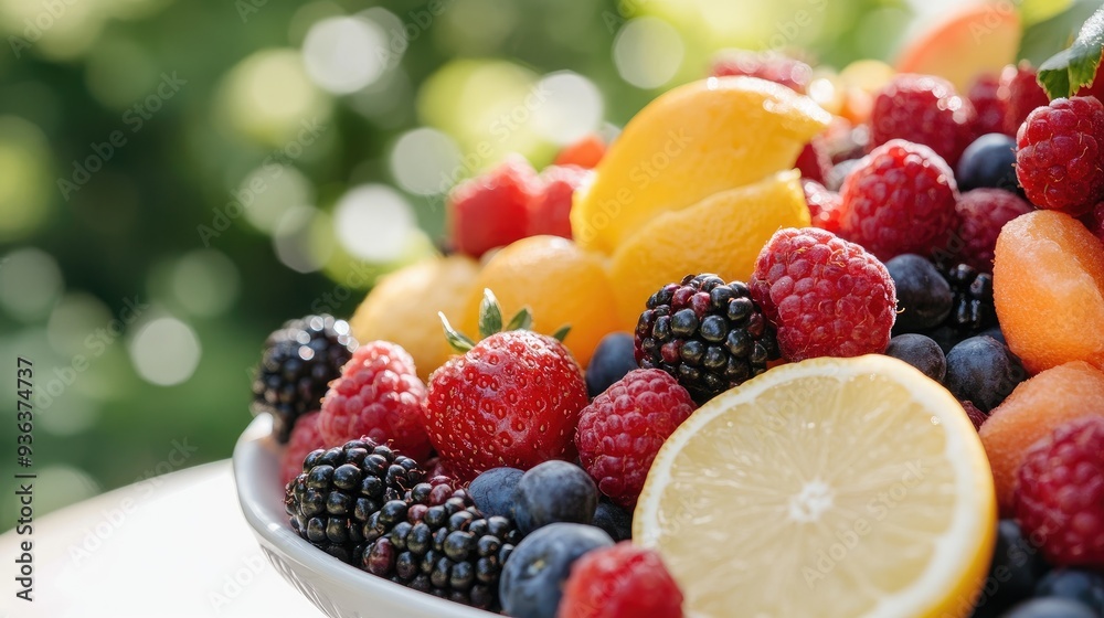 summer fruit platter with assorted berries and citrus on a sunny day summer fruit platter with assorted berries and citrus on a sunny day