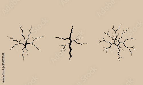 Cracks Damage Smash Wall Texture Icon, Ground Concrete break with fissure split lines of fractures. Cracks pattern effect on vector background
