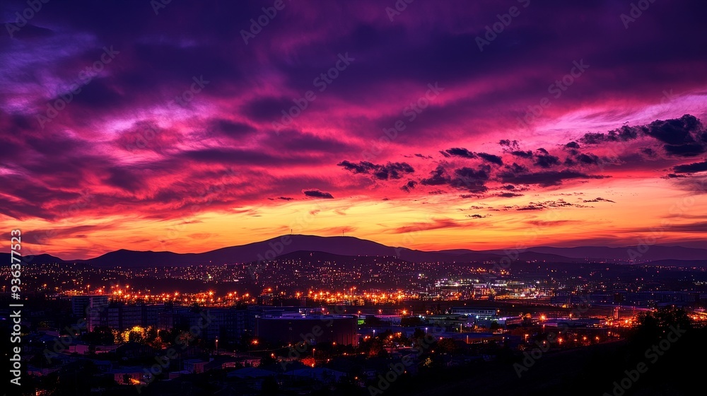 A vibrant sunset casts colorful hues over a cityscape, showcasing the beauty of nature and urban life. A vibrant sunset casts colorful hues over a cityscape, showcasing the beauty of nature and urban life.