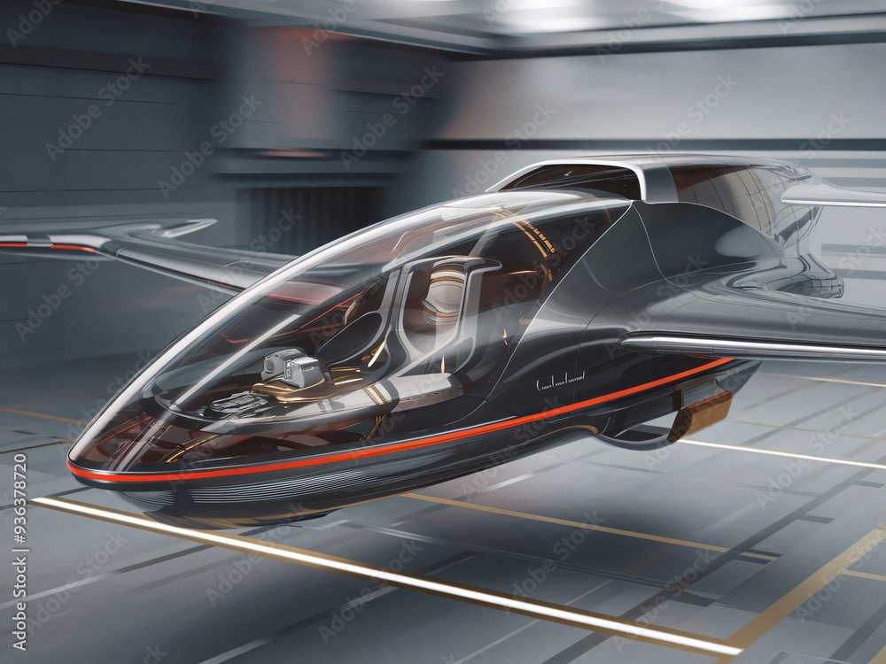 Fototapeta premium Futuristic Hover Vehicle in Urban Parking Garage