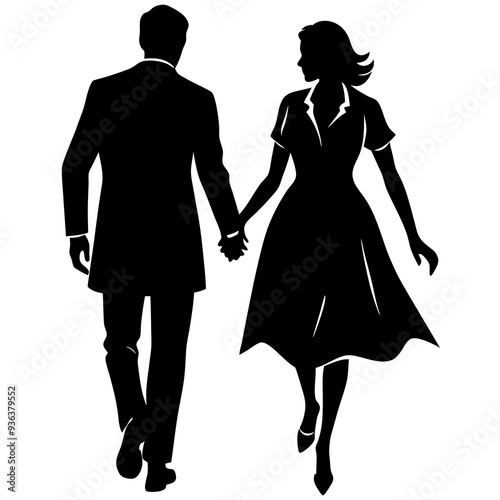 silhouette of a couple walking and holding hand