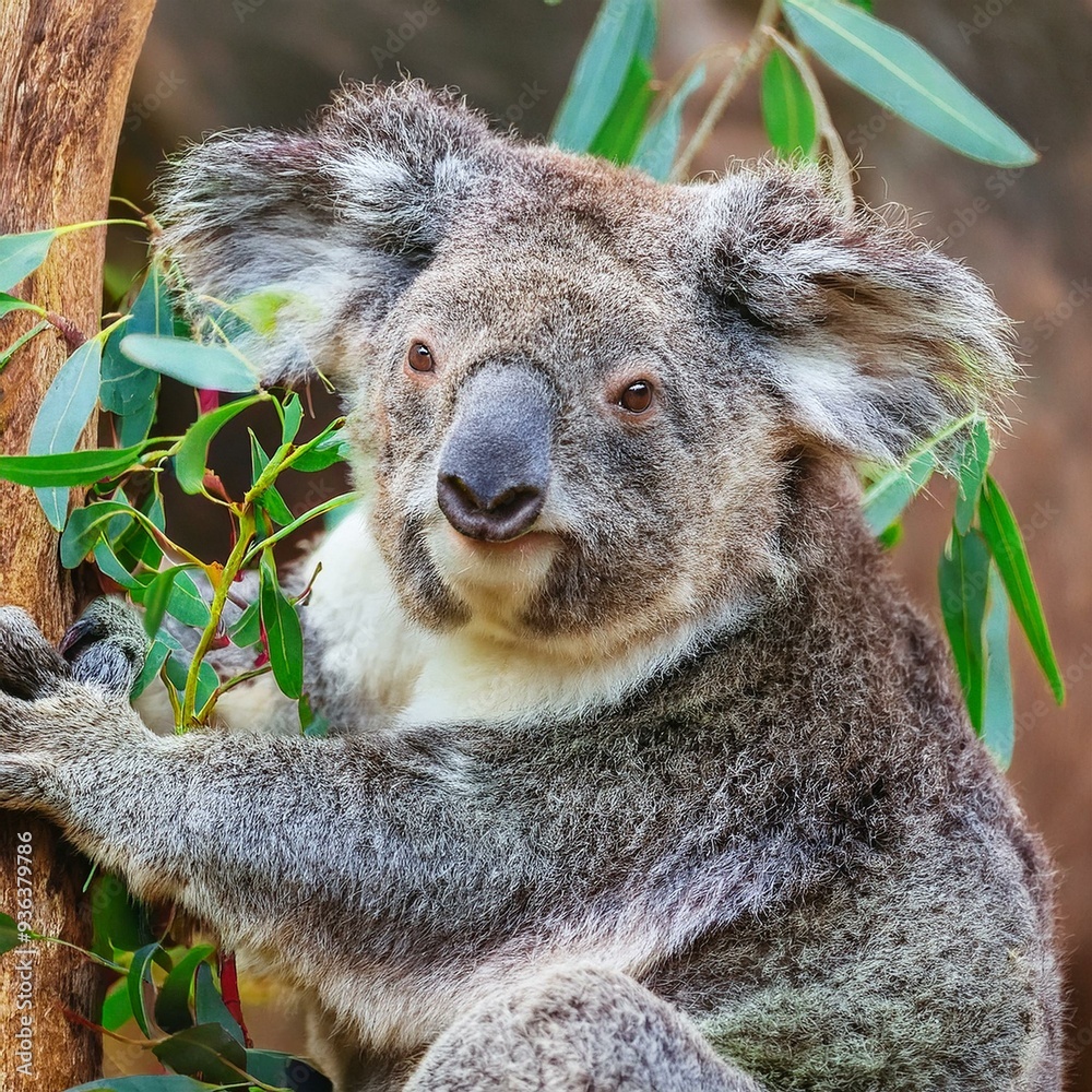 Fototapeta premium Natur pur: Koala beim Eukalyptusessen