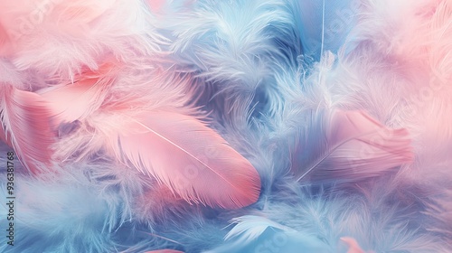 Dreamy Pastel Feathers: Ethereal Soft Background Perfect for Sports Room Décor, Posters, and Creative Spaces with Gentle Curves and Delicate Textures in Light Pink and Blue