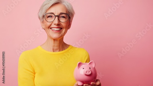 The elderly woman with piggybank.