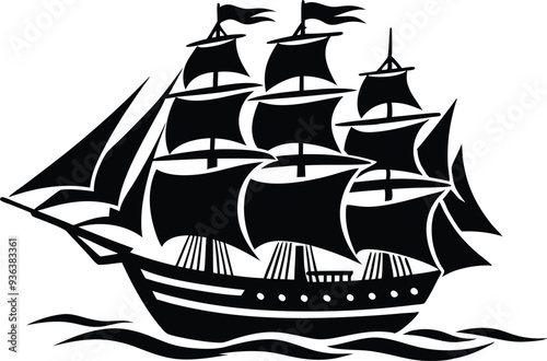 sailing ship silhouette illustration black and white