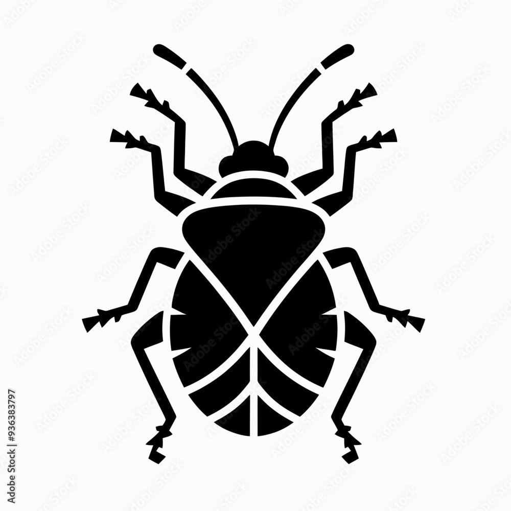 very simple and single Black bug silhouette white background very simple and single Black bug silhouette white background