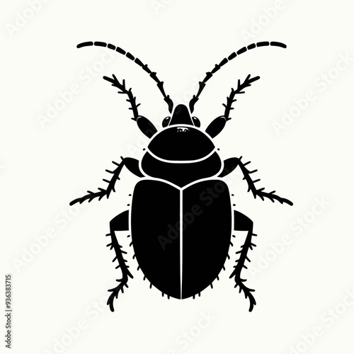 very simple and single Black bug  silhouette white background